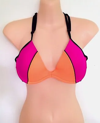 NWT Victoria's Secret PINK Strappy Racerback Bikini Top Neon Fuchsia Size M (D2) • $25