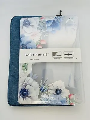 Hard Shell Case + Sleeve Bag Set For MacBook RETINA 13” Floral Blue Flowers Art • $16.99