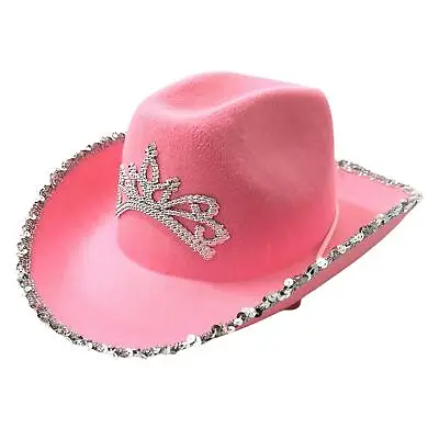 Kids Blinking Pink Crown Cowboy Hat Girls Summer Shapeable Beach Western Cowgirl • $9.60