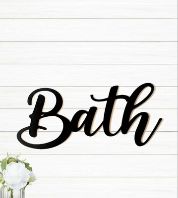 £43.51 • Buy Wood Bath Sign Cursive Word BathRoom Sign Home Decor Script Bath Sign Restroom
