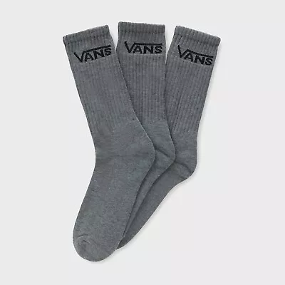 VANS - Mens Classic Crew Rox Socks (3 Pack) - Heather Grey - Casual Crew Socks • £18