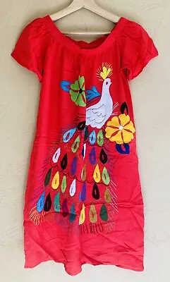 Mexican Handcraft Artisan Handmade Embroidered Red Dress. Textile Folk Art • $33.30