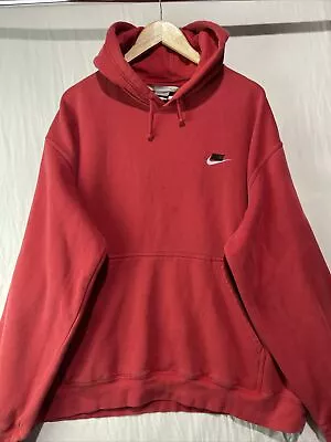 Vintage Nike Sweater Mens 2XL XXL Hoodie Swoosh Fleece Red Streetwear Y2K Baggy • $28