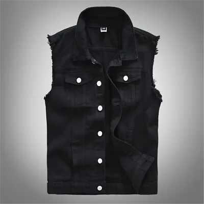 Men Denim Vest Casual Cowboy Jacket In Shoulder Blouse Sleeveless Button Tank • $27.52