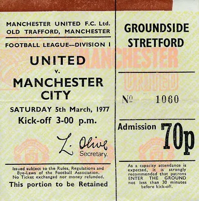 TICKET: Manchester United V Manchester City 1976/1977 • £5.99