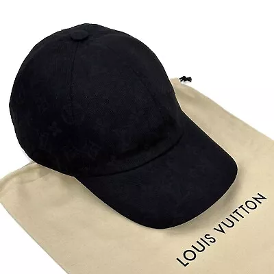 Authentic Louis Vuitton LV Essential Monogram Cotton Black Baseball Cap Size M • $400