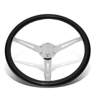 380mm Black Wood Grip Vintage Steering Wheel 2 Deep Dish Stainless Steel Spoke • $104.95