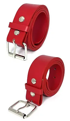 Mens Womens 1.5' Width Plain Leather Belt Snap On Silver Buckle 4 Color 4 Size • $9.95