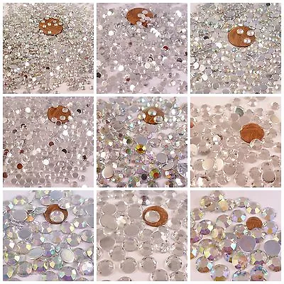 £2.14 • Buy Flatback Glue On Grade A Faceted Acrylic Round Rhinestones Crystal Diamante