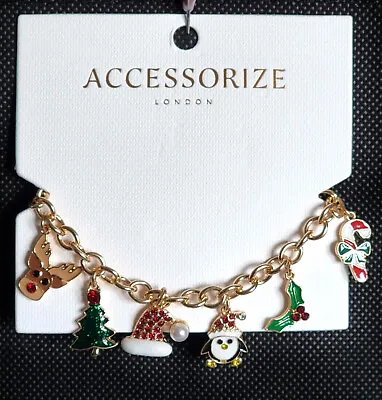 Accessorize Christmas 🎄charm Bracelet Reindeer Holly  Penguin🎄🦌🐧 • £7.99