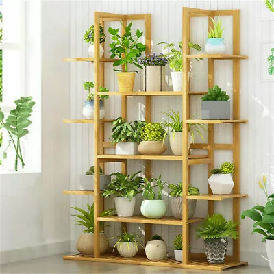 9 Tier Bamboo Plant Stand Corner Shelf Garden Flower Pot Display Storage Rack • £36.94
