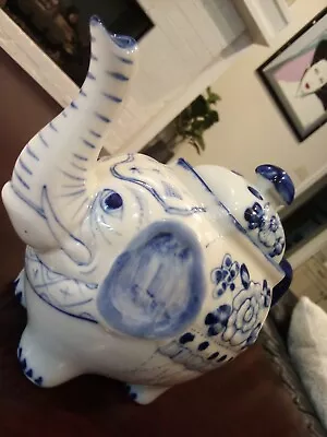 Vintage Fine China Blue And White Elephant Teapot Made In Thailand Hand-Painted  • $20