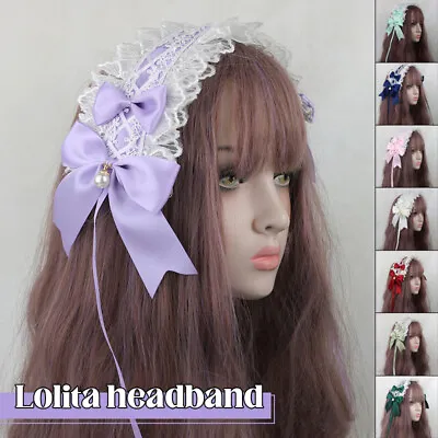 Lolita Ruffled Lace Headpiece Headband Weet  Bowknot Maid Headdress Women Girls • $10.98