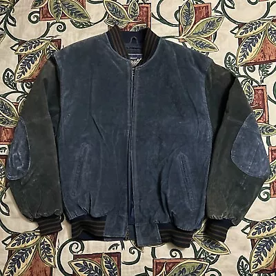 Vintage Varsity Men’s Jacket Medium Navy Blue Leather Elbow Patch Princeton NJ • $34.99