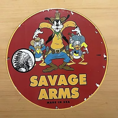 Vintage Savage Arms Porcelain Sign Firearms Guns Sale Service Station Pump Plate • $109.97