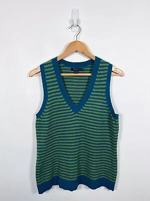 Boden Wool Vest Size 18 Green Blue Striped Knit Sleeveless V-Neck Jumper Tank • £29.98