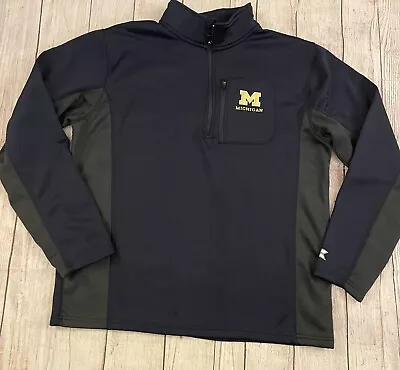 Michigan Wolverines Sweater Mens L Navy Blue/ Gray 1/4 Zip Pullover • $18