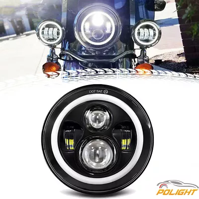 DOT 7  Inch Motorcycle LED Headlight Halo DRL Turn Signal For Touring Sportster • $27.98