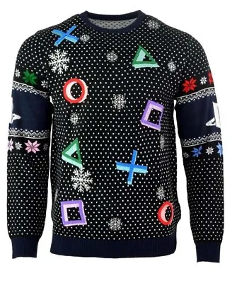 $36.64 • Buy PlayStation Symbols Christmas Jumper Xmas Ugly Sweater Black PS5 PS4 Large NEW 