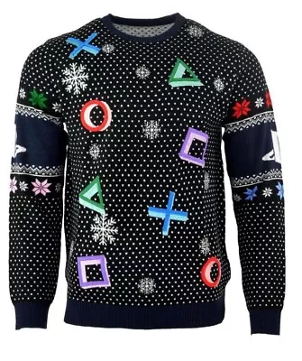 $36.92 • Buy PlayStation Symbols Christmas Jumper Xmas Ugly Sweater Black PS5 PS4 Large NEW 