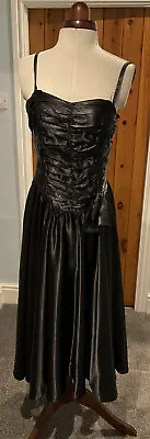 VINTAGE 1980’s BLACK SATIN COCKTAIL DRESS - SIXTH SENSE BY C&A • £10