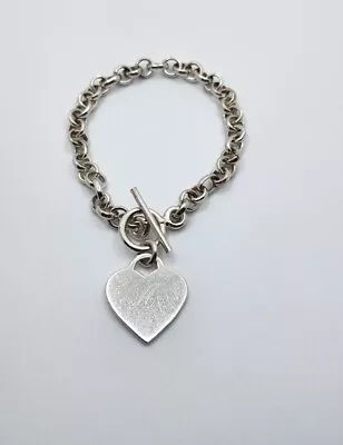 Vintage 925 Sterling Silver Heart Charm Chain Toggle Bracelet With Initial A • $31.19