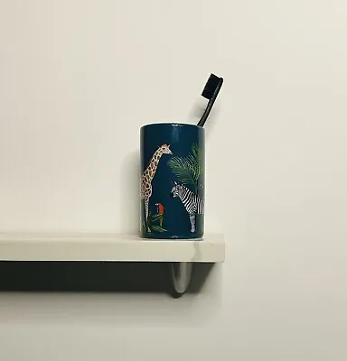 Ceramic Round Jungle Animal Toothbrush Holder Tumbler Cup Pot Teal Bathroom • £10