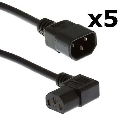 5 X NEW C13-C14 IEC Right Angle Power Extension Cables 1.2m • £10.49