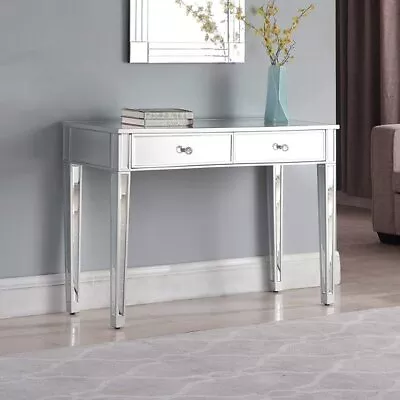 2-Drawer Mirrored Vanity Makeup Table Mirrored Console Desk Home Furniture • $140.90