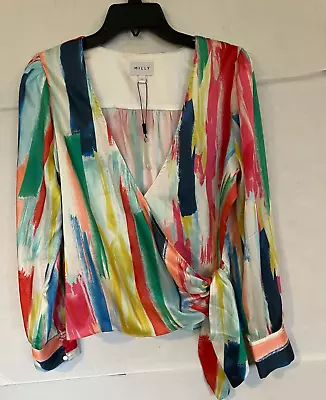 Milly Watercolor Wrap Top WOMENS Size L LARGE NEW • $39.99