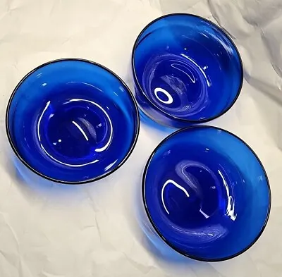 Hand Blown Art Glass Cereal Soup Dessert Bowl Cobalt Blue 3 Piece Set  • $29.99