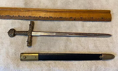 Vintage Miniature Medieval Sword W/Scabbard 10” Brass & Steel Letter Opener • $49.95