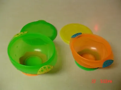 2 - Munchkin Stay Put Bowls With Covers Orange & Green • $4.99