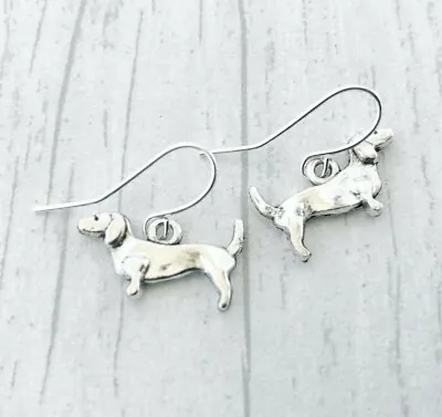 £3.50 • Buy Silver Dachshund Dog Earrings Plated Dangly Drop Sausage Small Doggy