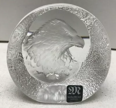 Mats Jonasson EAGLE Portrait Head Bird Full Lead Crystal Paperweight Sweden BOX • $10.99