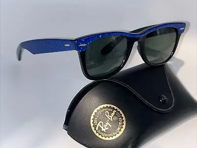 Vintage Ray-Ban Wayfarer B&L Black Blue Neat Street Sunglasses Bausch Lomb 50mm • $143.30