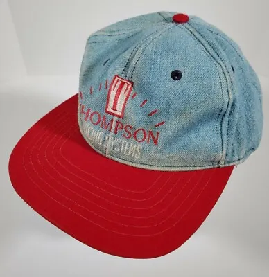 Vtg Thompson Racing Systems Denim Red Strap Back Ball Adult Baseball Hat Cap • $10.99