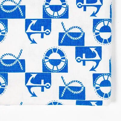 Vintage Feedsack Fabric Nautical Anchors Print Blue White Floursack Quilting • $12.58