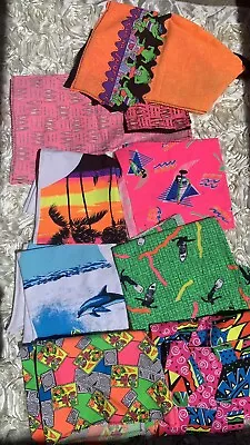 Vintage 80s Wild Neon Beach & Tropical Pattern Fabric Lot • $59.99
