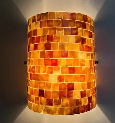 Earthtone Mosaic Seashell & Glass Wall Sconce Lamp Mission Style Elegant Light • $105.60