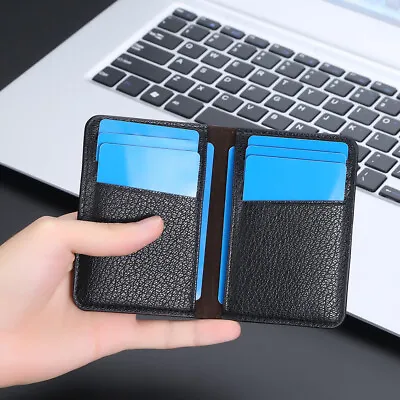 Mens Slim Bifold Wallet Leather Card Wallet Mini Card Holders Small Clutch Gifts • $5.79