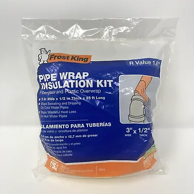 Frost King Pipe Wrap Insulation Kits 3  X 1/2  X 25' Fiberglass R Value 1.6 • $8.97