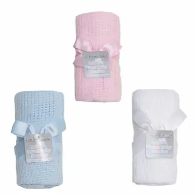 £7.99 • Buy Baby Cotton Cellular Blanket Pink White Blue 70cm X 90cm