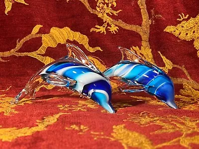 Pair Of Murano Style Hand Made Art Glass Dolphins  Paperweight / Sculpture • $14.99
