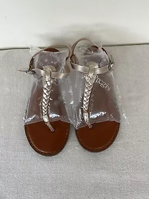 American Eagle Outfitters Rose Gold Pink T-Strap Thong Gladiator Sandals Size 8 • $14.99