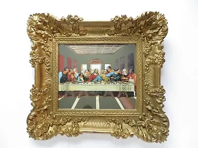 Vintage Last Supper Mirror Picture Black Jesus Disciples Mid Century Gold Frame • $65