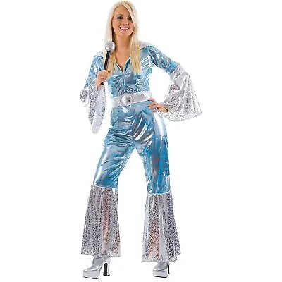 Ladies Waterloo Fancy Dress Costume 70s Pop Musical Blue Retro Disco Adults • £33.89