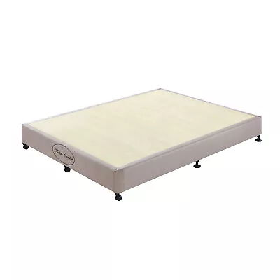 $336 • Buy Mattress Bed Base Queen Beige Fabric KD Slat Pine Wooden Frame Ensemble Bedroom