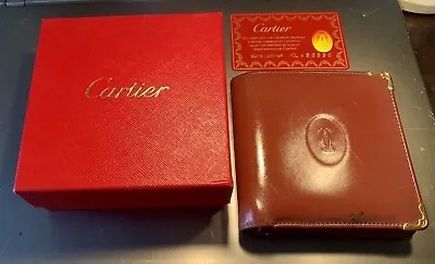 CARTIER: Burgundy Leather &  Double C  Logo Medium Wallet/Bill-Fold • $109