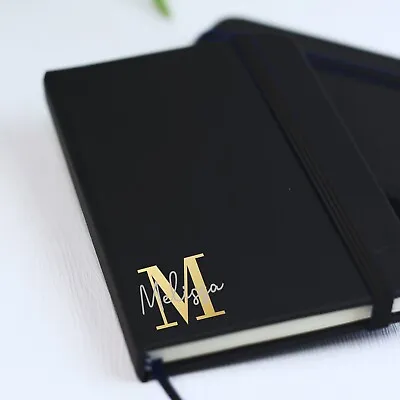 Personalised A6 Lined Hardback Monogram Notebook Black Initial & Name Notepad • £7.99